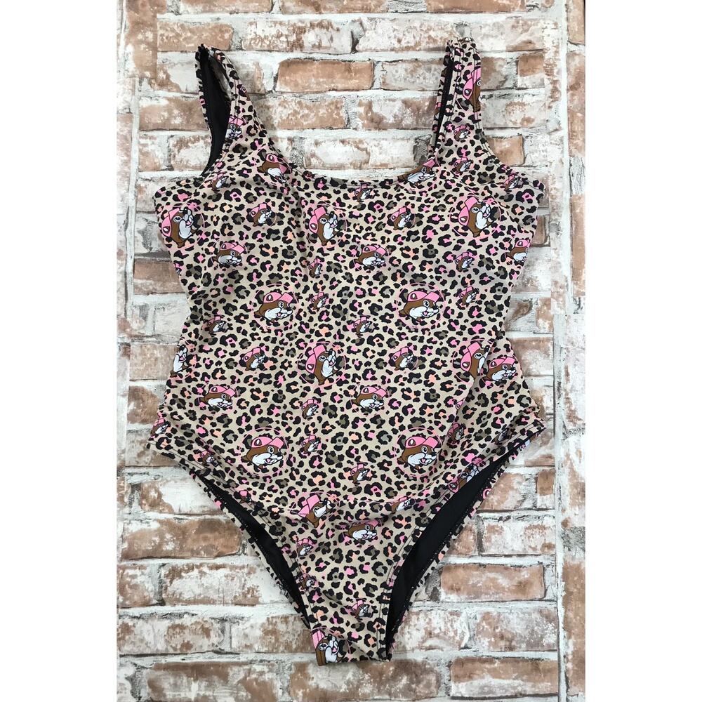 WOMEN'S Bucee's One Piece Swimsuit Leopard Print Beaver Womens SZ SM SWIM BEACH